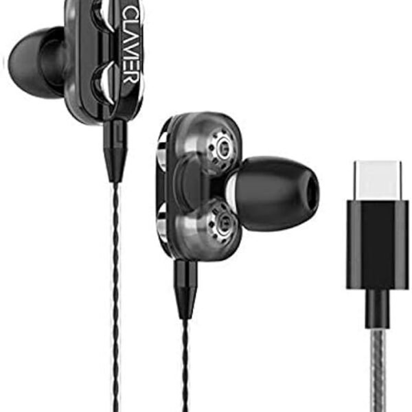 CLAVIER Super Bass Type-C in-Ear Earphones with Stereo Mic for All Smartphones with Rich Bass & Noise Cancellation
