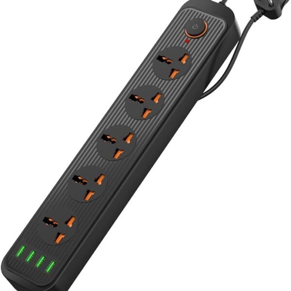 Portronics Power Plate 6 with 4 USB Port + 5 Power Sockets Extension Board, 2500W Power Converter, Cord Length 3Mtr (Black)