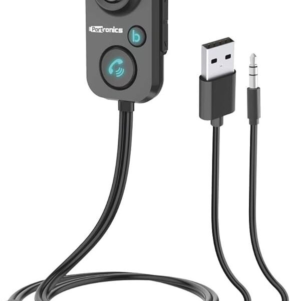 Portronics AUTO 12 in-Car Bluetooth Receiver for Handsfree Calling, Music System, Supports All Smartphones (Black)