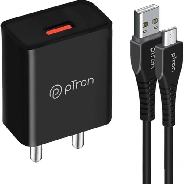 pTron Volta 12W Fast Charging USB Wall Charger with 1m Micro USB Cable, Made in India, BIS Certified Single Port USB Wall ...