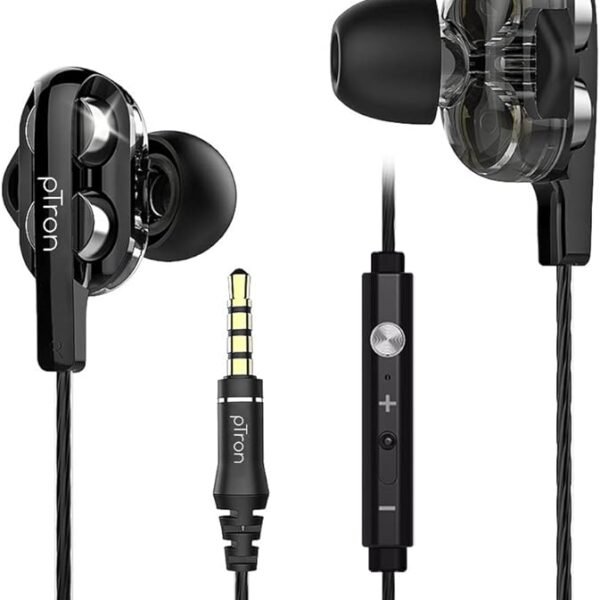 PTron Boom Ultima V2 Dual Driver, in Ear Gaming Wired Earphones with Mic, Volume Control, Passive Noise Cancelling Boom 3 ...