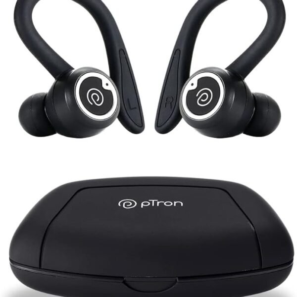 pTron Bassbuds Sports V2 Bluetooth 5.3 Wireless Over Ear Headphone with Mic, Earhooks, 48Hrs Playtime, Snug-fit Design, EN...