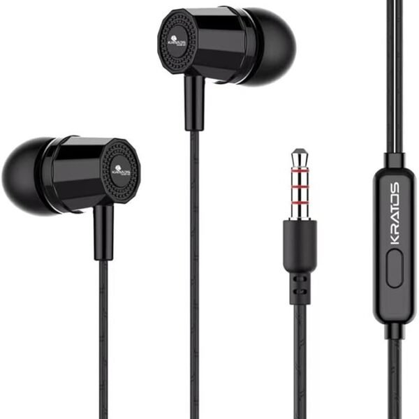 Kratos Thump Wired Earphones, Powerful Bass, HD Sound Quality Earphones, Tangle Free Cable, Comfortable in Ear Fit, with m...