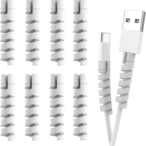 LAPSTER 12pcs Spiral Cable Protectors for Charger, Wires, Data Charger Cable Protector for Computers, Cell Phones etc.(Grey)