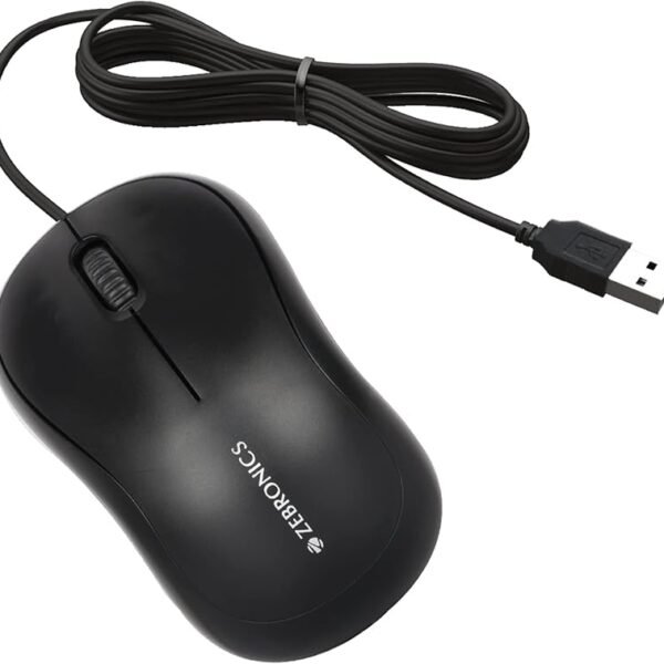 ZEBRONICS Zeb-Comfort Wired USB Mouse, 3-Button, 1000 DPI Optical Sensor, Plug & Play, for Windows/Mac, Black