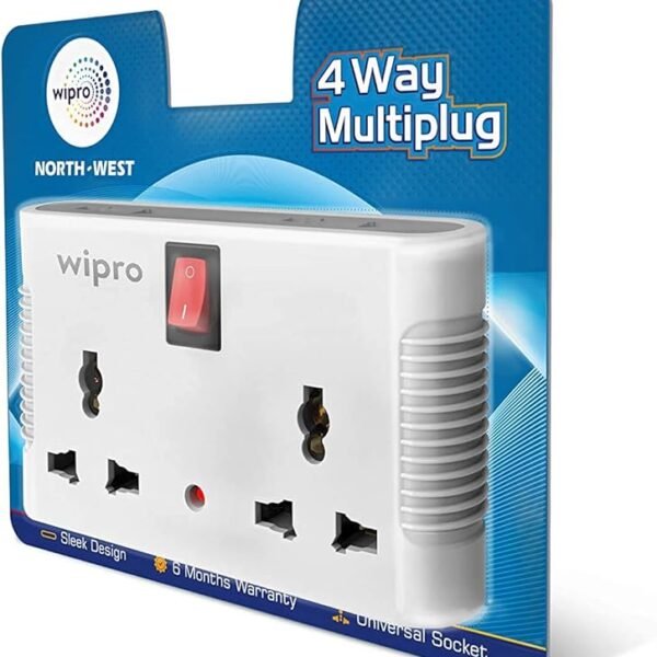 Wipro 4 Way multiplug with 2 Universal sockets [2020 Model], White (NWM0100)