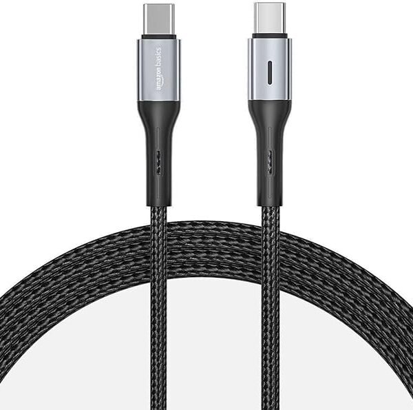 AmazonBasics Type C to Type C Braided 60W Fast Charging Data Cable (Black/Blackish Green - 1.2 Meter)