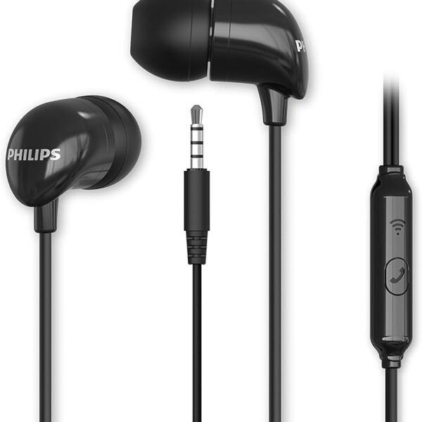 PHILIPS Audio TAE1126 Wired in Ear Earphones with mic, 10 mm Driver, Powerful bass and Clear Sound, Black