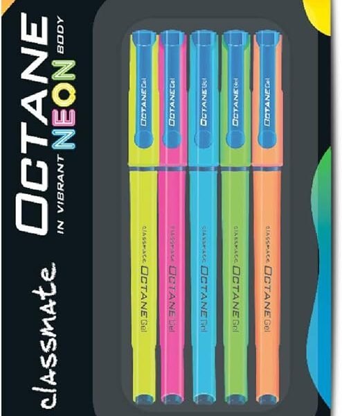 Classmate Octane Neon- Blue Gel Pens(Pack of 5)|Smooth Writing Pen|Attractive body colour for Boys & Girls|Waterproof ink ...