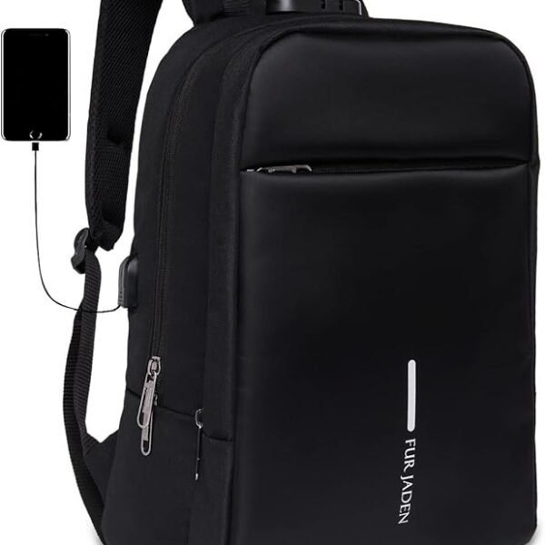 FUR JADEN Anti Theft Number Lock Backpack Bag with 15.6 Inch Laptop Compartment, USB Charging Port & Organizer Pocket for ...