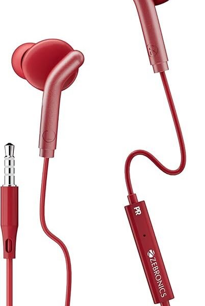 ZEBRONICS Zeb-Bro in Ear Wired Earphones with Mic, 3.5mm Audio Jack, 10mm Drivers, Phone/Tablet Compatible(Red)
