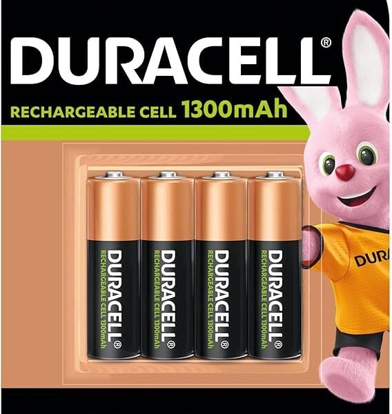 Duracell Rechargeable AA 1300mAh Batteries, 4Pcs