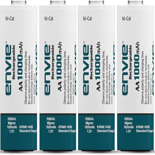 ENVIE® (AA10004PLNi-CD) AA Rechargeable Batteries, Low Self Discharge, AA 1000mAh Ni-CD (Pack of 4)