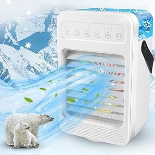 Portable Air Conditioner, 6-IN-1 Evaporative Personal Air Cooler Humidifier with 4 Speeds 7 Colors Light, 70°Oscillation U...