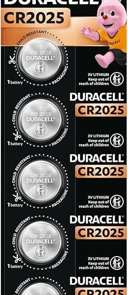 Duracell Specialty CR2025 Lithium Coin Battery 3V, Pack of 5 Suitable for use in keyfobs, Scales, wearables and Medical De...