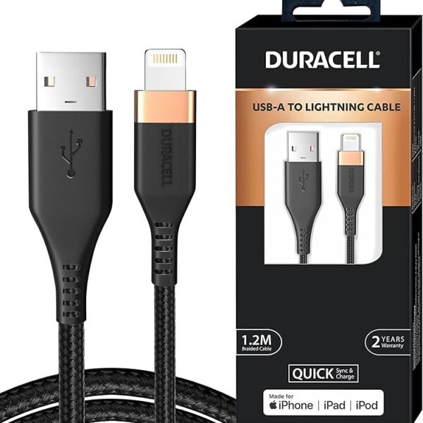 Duracell USB Lightning Apple Certified (Mfi) Braided Sync & Charge Cable For Iphone, Ipad And Ipod. Fast Charging Lightnin...