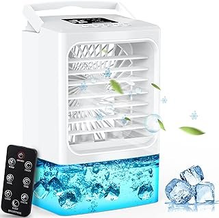 OVPPH Portablel Air Conditioner, Desk Portable Air Conditioner Fan, Mini Air Conditioner with Remote Control, Misting White