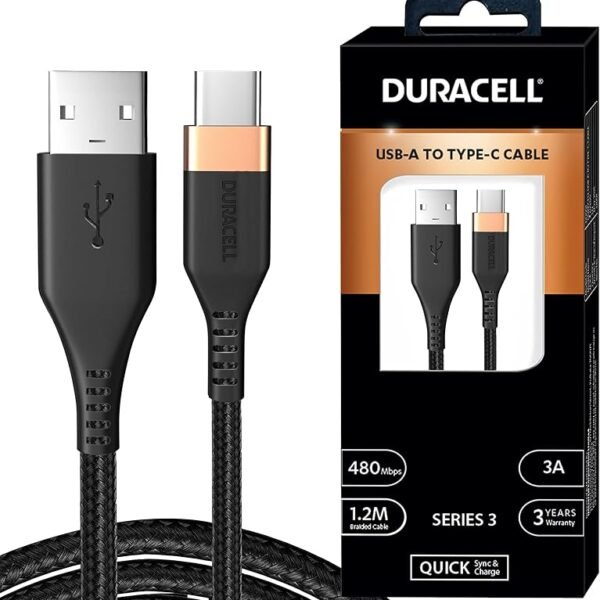 Duracell USB Type C, 3A Braided Sync & Fast Charging Cable, 3.9 Ft (1.2M), QC 2.0/3.0 Ultra Fast Charging, Compatible with...