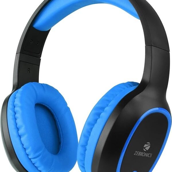 ZEBRONICS Zeb-Thunder Wireless Bluetooth Over The Ear Headphone, FM, mSD, 9 hrs Playback with Mic (Blue)