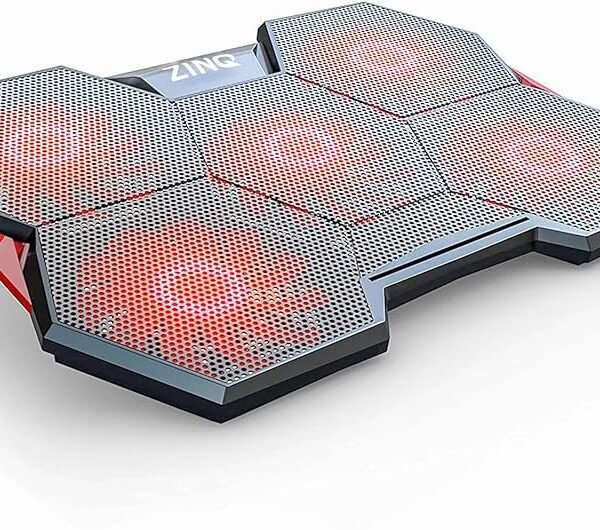 Zinq Five Fan Cooling Pad and Laptop Stand with Dual Height Adjustment and Dual USB Port Extension (Black)