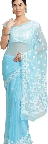 Sky Blue Silk Saree: Elegant Indian Clothing for Weddings & Parties