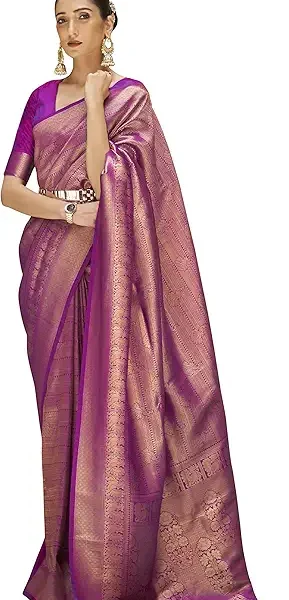 Elegant Purple and Gold Plated Women's Saree - Luxurious Indian Wedding Attire