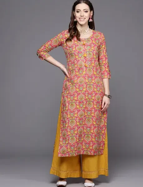 Stunning Orange and Golden Kurti Top: Elegant Ethnic Wear for Women